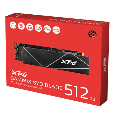 ADATA | XPG Gammix S70 BLADE | 512 GB | SSD form factor M.2 2280 | Solid-state drive interface PCIe Gen4x4 | Read speed 7400 MB / s | Write speed 2600 MB / s