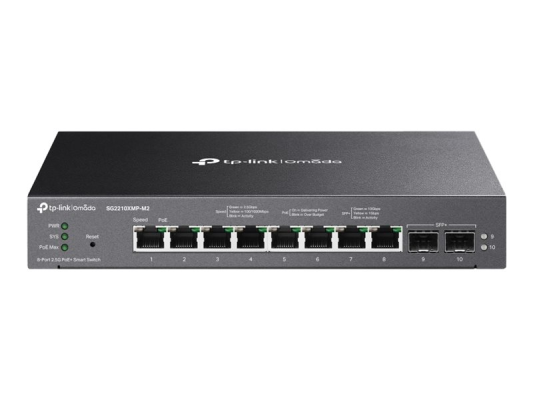 TP-LINK | Omada 8-Port 2.5GBASE-T and 2-Port 10GE SFP+ Smart Switch with 8-Port PoE+ | SG2210XMP-M2 | Managed L2 | Desktop / Rackmountable | 60 month(s)