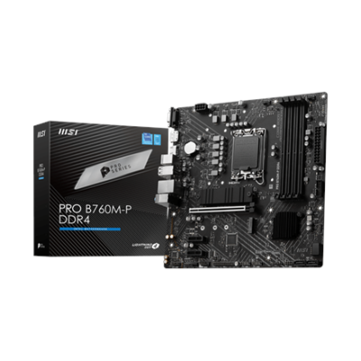 MSI | PRO B760M-P DDR4 | Processor family Intel | Processor socket LGA1700 | DDR4 DIMM | Memory slots 4 | Supported hard disk drive interfaces SATA, M.2 | Number of SATA connectors 4 | Chipset Intel B760 | mATX