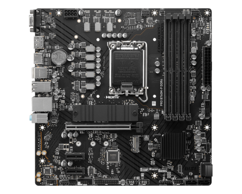 MSI | PRO B760M-P DDR4 | Processor family Intel | Processor socket LGA1700 | DDR4 DIMM | Memory slots 4 | Supported hard disk drive interfaces SATA, M.2 | Number of SATA connectors 4 | Chipset Intel B760 | mATX