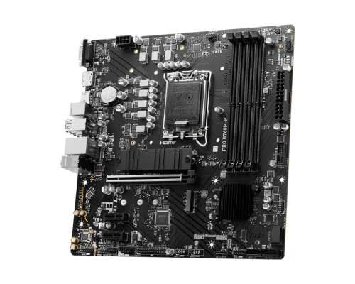 MSI | PRO B760M-P | Processor family Intel | Processor socket LGA1700 | DDR5 DIMM | Memory slots 4 | Supported hard disk drive interfaces SATA, M.2 | Number of SATA connectors 4 | Chipset Intel B760 | mATX