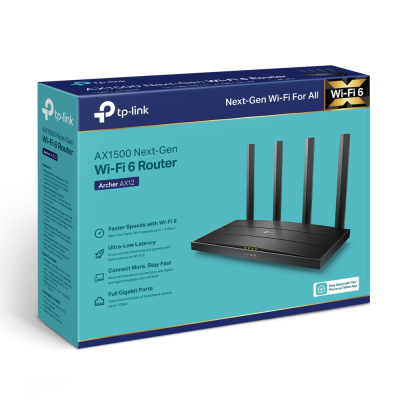 Wi-Fi 6 Router | Archer AX12 | 802.11ax | 300+1201 Mbit / s | 10 / 100 / 1000 Mbit / s | Ethernet LAN (RJ-45) ports 3 | Mesh Support No | MU-MiMO No | No mobile broadband | Antenna type External