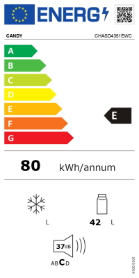 Candy | Refrigerator | CHASD4351EWC | Energy efficiency class E | Free standing | Larder | Height 51 cm | Fridge net capacity 42 L | 37 dB | White