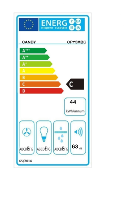 Candy | Hood | CPY5MBG | Canopy | Energy efficiency class C | Width 52 cm | 298 m³ / h | Mechanical control | LED | Black Glass