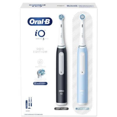 Oral-B | Electric Toothbrush Duo Pack | iO3 Series | Rechargeable | For adults | Number of brush heads included 2 | Number of teeth brushing modes 3 | Matt Black / Ice Blue