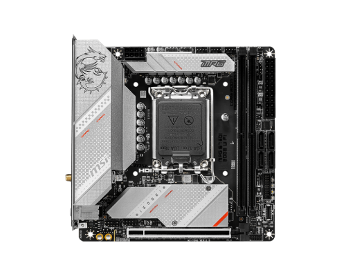 MSI | MPG B760I EDGE WIFI | Processor family Intel | Processor socket LGA1700 | DDR5 DIMM | Memory slots 2 | Supported hard disk drive interfaces SATA, M.2 | Number of SATA connectors 4 | Chipset Intel B760 | Mini-ITX