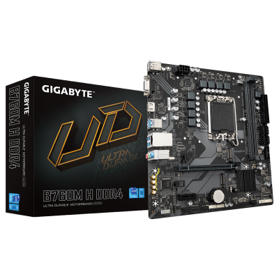 Gigabyte | B760M H DDR4 1.0 M / B | Processor family Intel | Processor socket LGA1700 | DDR4 DIMM | Memory slots 2 | Supported hard disk drive interfaces SATA, M.2 | Number of SATA connectors 4 | Chipset Intel B760 Express | Micro ATX