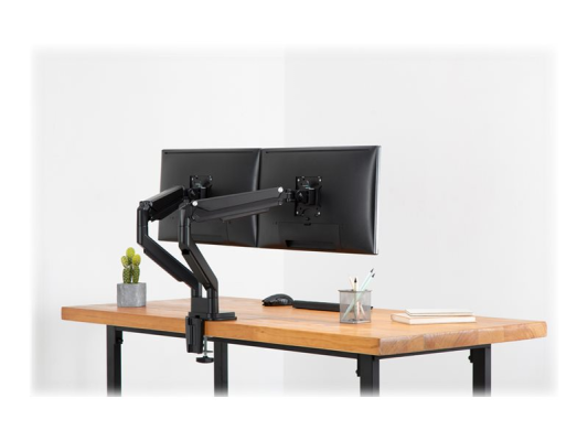 Digitus | Desk Mount | Universal Dual Monitor Mount with Gas Spring and Clamp Mount | Swivel, height adjustment, rotate | Black