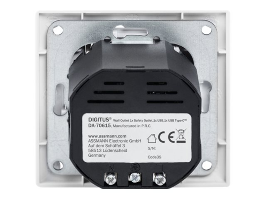 Digitus | Safety Plug for Flush Mounting with 1 x USB Type-C, 1 x USB A