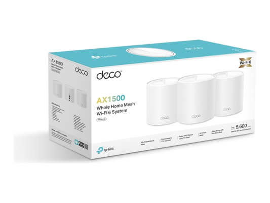 AX1500 Whole Home Mesh Wi-Fi 6 System | Deco X10 (3-pack) | 802.11ax | 10 / 100 / 1000 Mbit / s | Ethernet LAN (RJ-45) ports 1 | Mesh Support Yes | MU-MiMO Yes | No mobile broadband | Antenna type Internal