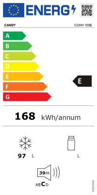 Candy | Freezer | CCHH 100E | Energy efficiency class E | Chest | Free standing | Height 84.5 cm | Total net capacity 97 L | White