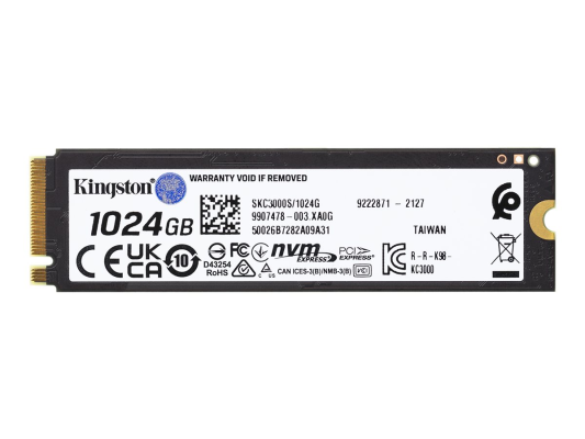 Kingston | SSD | KC3000 | 1024 GB | SSD form factor M.2 2280 | Solid-state drive interface PCIe 4.0 NVMe M.2 | Read speed 7000 MB / s | Write speed 6000 MB / s