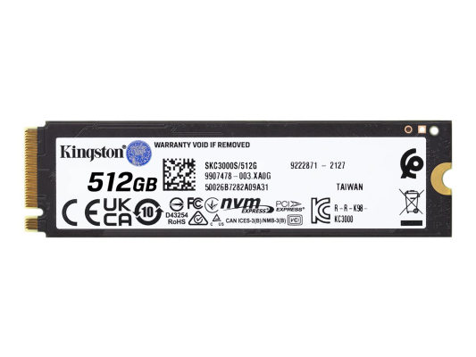 Kingston | SSD | KC3000 | 512 GB | SSD form factor M.2 2280 | Solid-state drive interface PCIe 4.0 NVMe M.2 | Read speed 3900 MB / s | Write speed 7000 MB / s