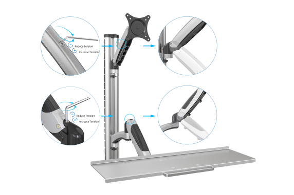 Digitus | Wall mount | Workstation | Adjustable Height, Tilt, Swivel | 27 " | Maximum weight (capacity) 6 kg | Silver