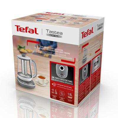 TEFAL Tastea Kettle | BJ551B10 | Tea Kettle | 1400 W | 1.5 L | Glass | 360° rotational base | Grey / White