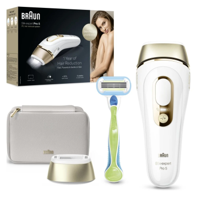 Braun Silk-expert Pro 5 Epilator | PL5052 | Bulb lifetime (flashes) 400.000 | Number of power levels 10 | White / Gold