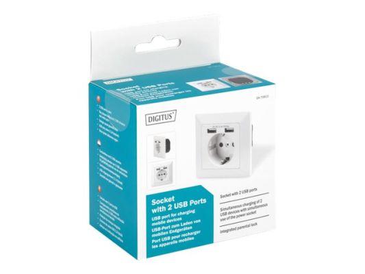 Digitus Safety socket for flush mounting with 2 USB ports | DA-70613