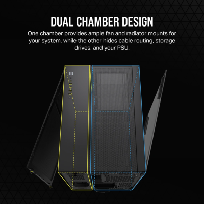 Corsair | Dual Chamber PC Case | 6500X | Black / Obsidian Aluminum | Mid-Tower | Power supply included No
