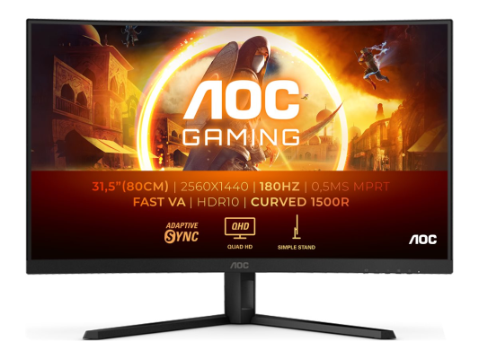 AOC | CQ32G4VE | 31.5 " | VA | QHD | 16:9 | 180 Hz | 1 ms | 2560 x 1440 pixels | 300 cd / m² | HDMI ports quantity 2