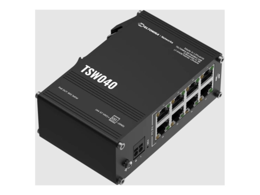 Teltonika Industrial Switch | TSW040 | Unmanaged | DIN rail mountable | 10 / 100 Mbps (RJ-45) ports quantity 8 | PoE+ ports quantity 8 | Power supply type 2-pin industrial DC power socket