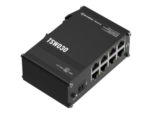 Teltonika Switch | TSW030 | Unmanaged | DIN rail mountable | 10 / 100 Mbps (RJ-45) ports quantity 8 | Power supply type 2-pin industrial DC power socket