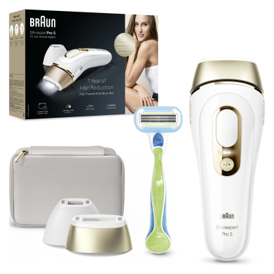 Braun Epilator | PL5152 Silk-expert Pro 5 | Bulb lifetime (flashes) 400.000 | Number of power levels 10 | Gold / White