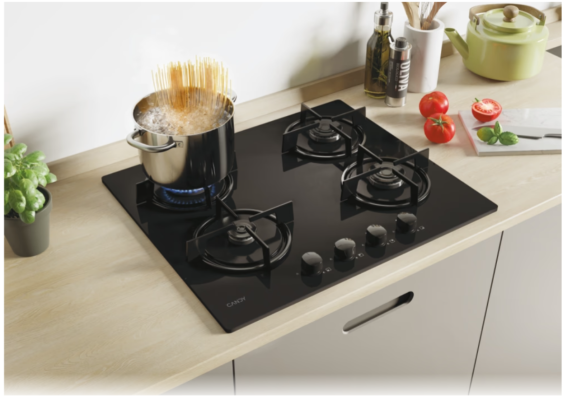 Candy Hob | CVW6BB | Gas on glass | Number of burners / cooking zones 4 | Knobs | Black