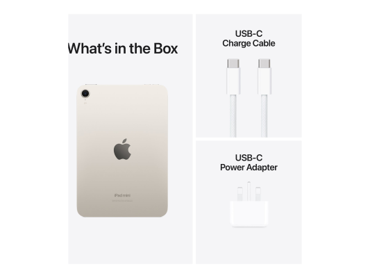 Apple | iPad mini | 8.3 " | Starlight | IPS | 2266 x 1488 pixels | Apple A17 Pro | 512 GB | Wi-Fi | Front camera | 12 MP | Rear camera | 12 MP | Bluetooth | 5.3 | iPadOS | USB-C charging cable