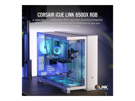 Corsair Dual Chamber PC Case | iCUE LINK 6500X RGB | White | Mid Tower | Power supply included No | ATX