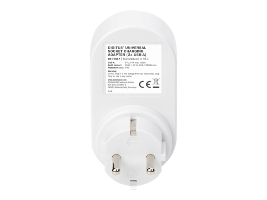 Digitus Universal USB Plug-in Charger with 2 x USB-A Sockets and Integrated Socket | DA-70617