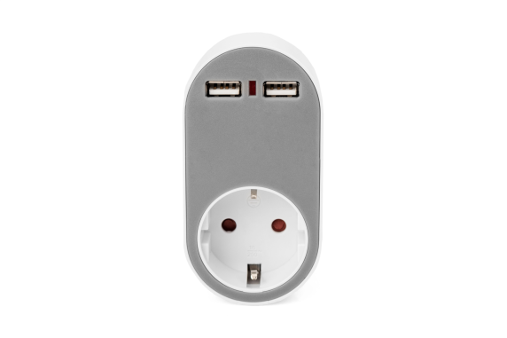 Digitus Universal USB Plug-in Charger with 2 x USB-A Sockets and Integrated Socket | DA-70617