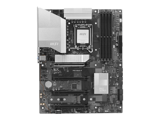MSI PRO B860-P | Processor family Intel | Processor socket LGA1851 | DDR5 | Supported hard disk drive interfaces SATA, M.2 | Number of SATA connectors 4