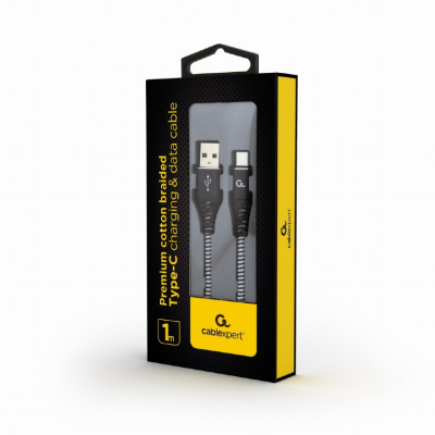 Cablexpert | Premium cotton braided Type-C USB charging and data cable, 1 m | CC-USB2B-AMCM-1M-BW