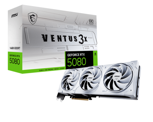 MSI GeForce RTX 5080 16G VENTUS 3X OC WHITE | NVIDIA | 16 GB | GeForce RTX 5080 | GDDR7 | HDMI ports quantity 1 | PCI Express Gen 5