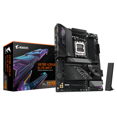 Gigabyte X870E A ELITE WIFI7 | Processor family AMD | Processor socket AM5 | DDR5 | Supported hard disk drive interfaces SATA, M.2 | Number of SATA connectors 4