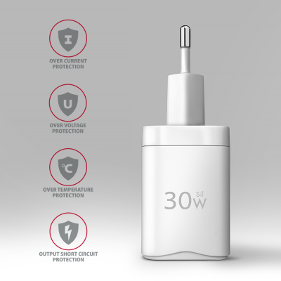 AXAGON Sil wallcharger 1x port USB-C, PD3.0 / PPS / QC4+ / SFC / AFC / Apple, 30w | ACU-PD30W