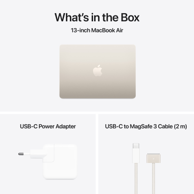 Apple MacBook | Air | Starlight | 13 " | 2560 x 1664 pixels | Apple M4 | 16 GB | Solid-state drive capacity 512 GB | Apple M4 chip 10-core CPU / 10-core GPU | macOS | 802.11ax | Bluetooth version 5.0 | Keyboard language English | 