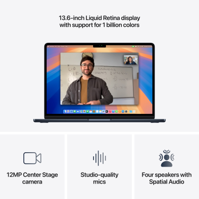 Apple MacBook | Air | Midnight | 13 " | 2560 x 1664 pixels | Apple M4 | 16 GB | Solid-state drive capacity 256 GB | Apple M4 chip 10-core CPU / 8-core GPU | macOS | 802.11ax | Bluetooth version 5.0 | Keyboard language English | K