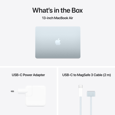 Apple MacBook | Air | Sky Blue | 13 " | IPS | 2560 x 1664 pixels | Apple M4 | 16 GB | Solid-state drive capacity 256 GB | Apple M4 chip 10-core CPU / 8-core GPU | macOS | 802.11ax | Bluetooth version 5.0 | Keyboard language Russi
