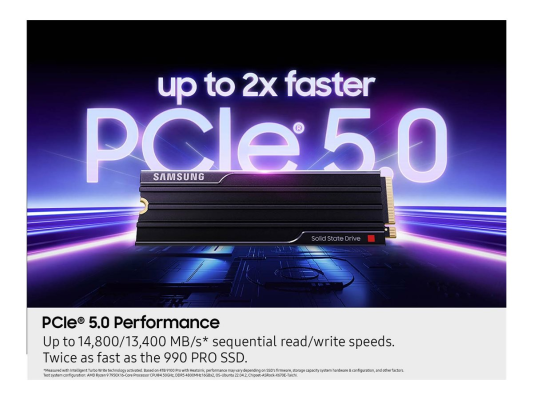Samsung 9100 PRO With Heatsink | 1000 GB | SSD form factor M.2 2280 | Solid-state drive interface PCIe 5.0 NVMe | Read speed 14800 MB / s | Write speed 13400 MB / s