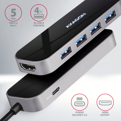 AXAGON SuperSpeed USB-C Combo 6in1 Hub | HMC-6H4A