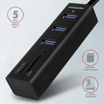 AXAGON SuperSpeed USB-A Hub and Card Reader | HMA-CR3A