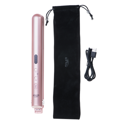 Adler Cordless Hair Straightener | AD 2327 | Ceramic heating system | Display LED | Temperature (min) 160 °C | Temperature (max) 220 °C | Pink