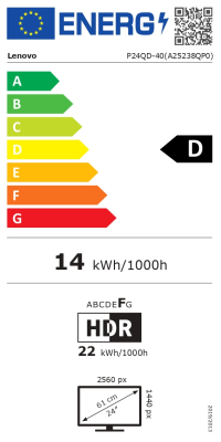 Lenovo | ThinkVision P24QD-40 | 23.8 " | IPS | 16:9 | 120 Hz | 6 ms | 2560 x 1440 pixels | 300 cd / m² | HDMI ports quantity 1 | Eclipse Black | Warranty 36 month(s)