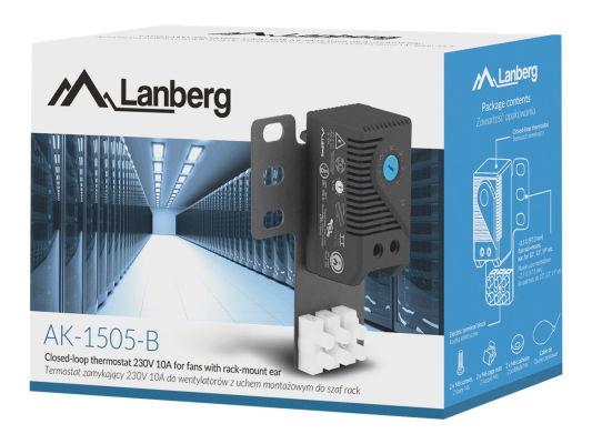 Lanberg Closed-loop thermostat 10A for rack cabinets with 19" ear and terminal block | AK-1505-B | Black