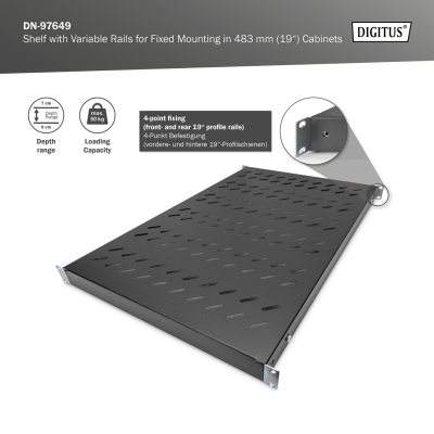 Digitus Shelf with Variable Rails for Fixed Mounting in 483 mm (19") Cabinets | DN-97649