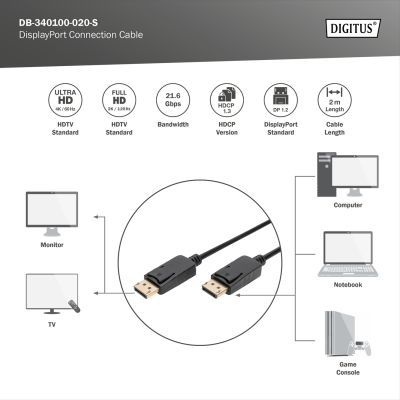 Digitus DisplayPort Connection Cable | DisplayPort | 2 m