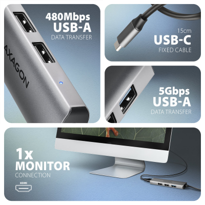 AXAGON USB-C 5Gbps STARTER 4in1 Hub | HMC-H3A