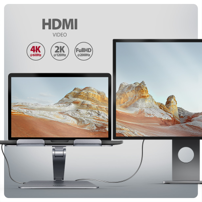 AXAGON Desk Mount | HMC-STND USB-C 5Gbps Stand and Hub 7in1 | Adjustable Height, Tilt | 10-16 " | Aluminum