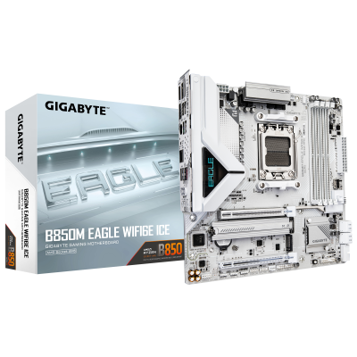 Gigabyte B850M EAGLE WF6E ICE | Processor family AMD | Processor socket AM5 | DDR5 | Supported hard disk drive interfaces SATA, M.2 | Number of SATA connectors 4